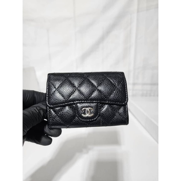 Authentic CHANEL Caviar Quilted Flap Card Holder Wallet Black - Picture 1 of 13